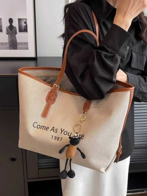 Women’s Large Canvas Tote Bag – “Come As You Are” Shoulder Handbag with Leather Trim, Casual Fashion Shopper Bag for Work, Travel & Everyday Use 6