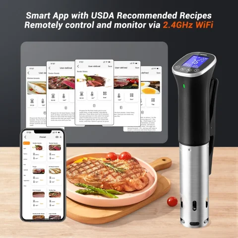 INKBIRD WIFI Sous Vide Cooker ISV-300W, 1000 Watts Sous-Vide Machine with 14 Preset Recipes, 3D Fast-Heating Thermal Immersion Circulator with Timer 4