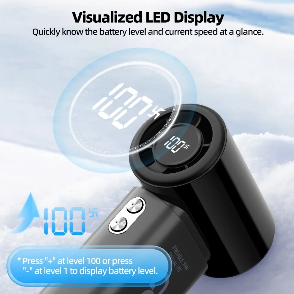 GOOJODOQ Fan GFS007 4000 mAh Turbo Mini Fan Rechargeable Handheld Portable Strong Wind Jet Hand