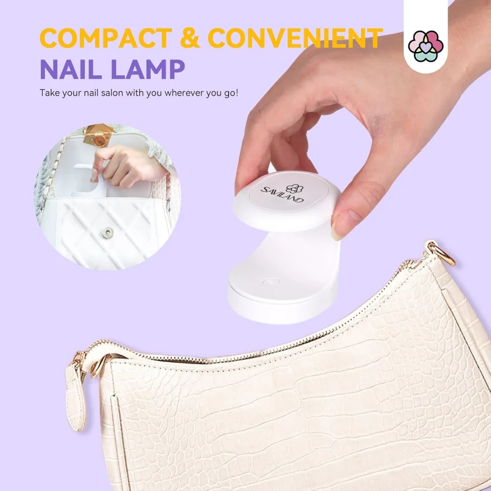 Saviland Mini UV Nail Lamp: Quick-Dry Flash Cure Lamp Gel Nail Lamp 16W Portable UV Light for Gel Nails lampara uv/led para uñas de Gel Nail Extension UV LED Lamp for Manicure Starters DIY Nail Art