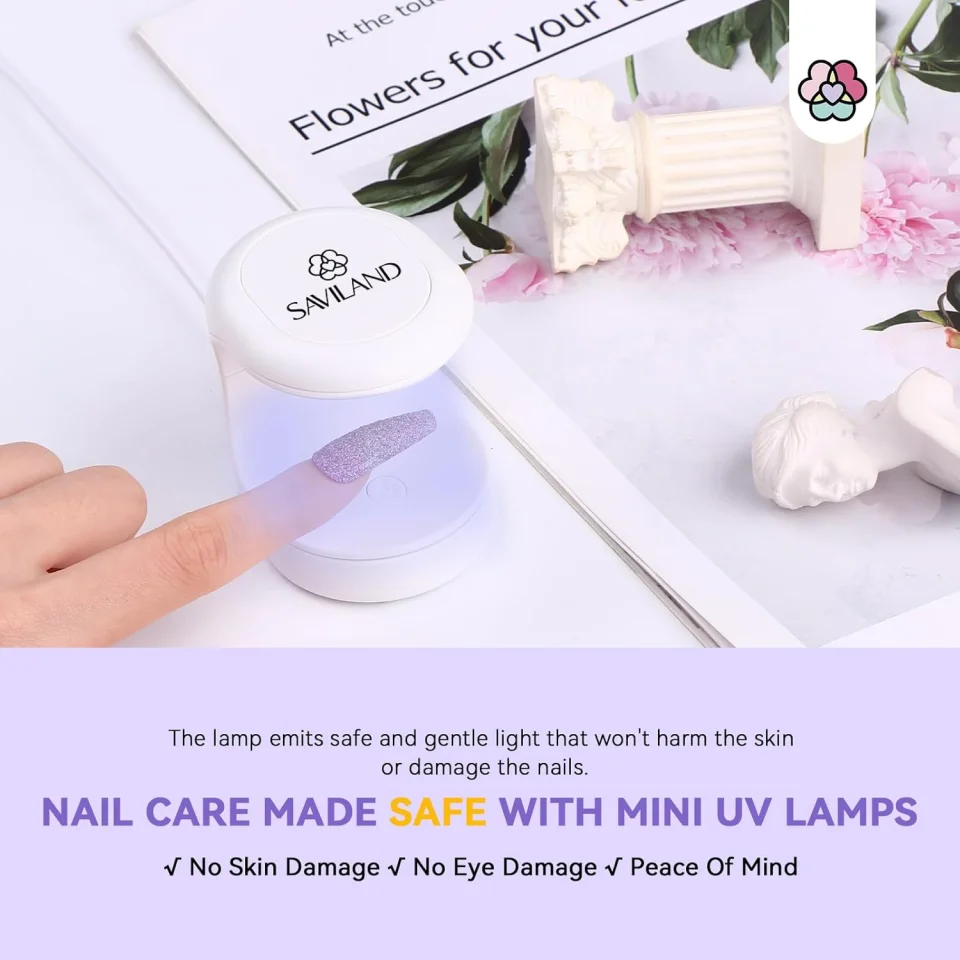 Saviland Mini UV Nail Lamp: Quick-Dry Flash Cure Lamp Gel Nail Lamp 16W Portable UV Light for Gel Nails lampara uv/led para uñas de Gel Nail Extension UV LED Lamp for Manicure Starters DIY Nail Art